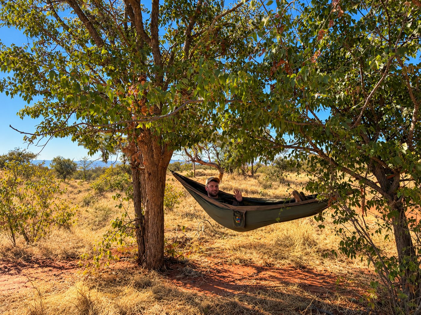 Hammock strung between trees in the bushveld
