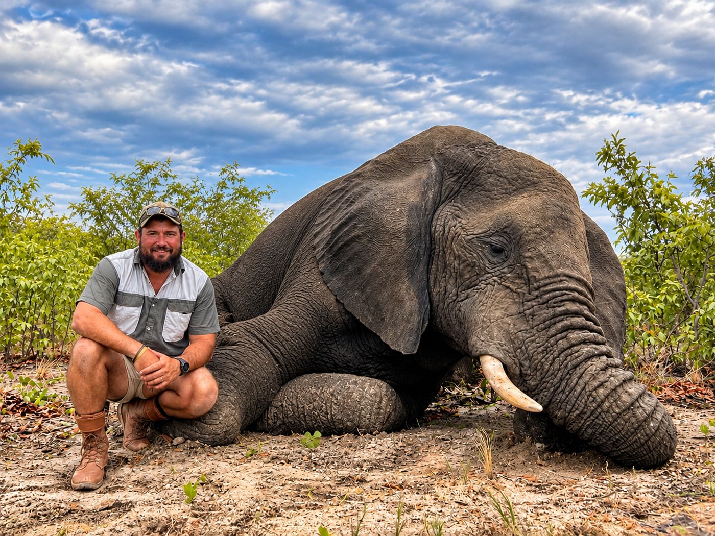 Hunter with an elephant bull
